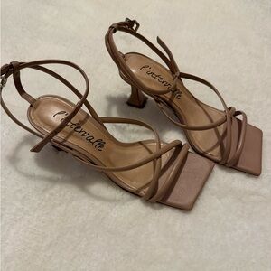 L'Intervalle Nude Leather Strappy Kitten Heels